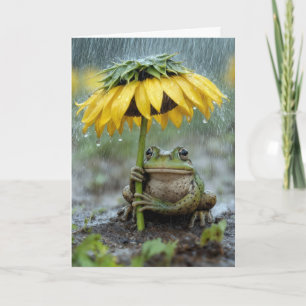 Carte Grenouille d'anniversaire sous un parapluie tourne