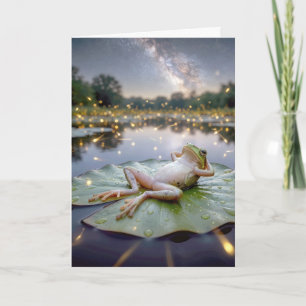 Carte Grenouille d'anniversaire sur un nénuphar avec des