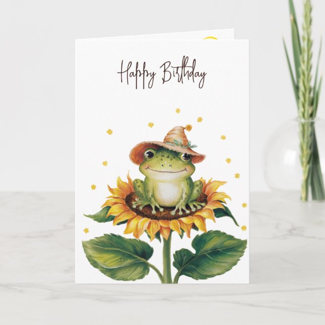 Carte Grenouille d'anniversaire sur un tournesol (Devant)