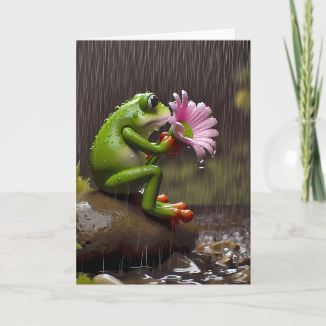 Carte Grenouille d'anniversaire tenant une marguerite (Devant)