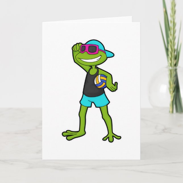 Carte Grenouille en joueur de volley avec ballon de voll (Devant)