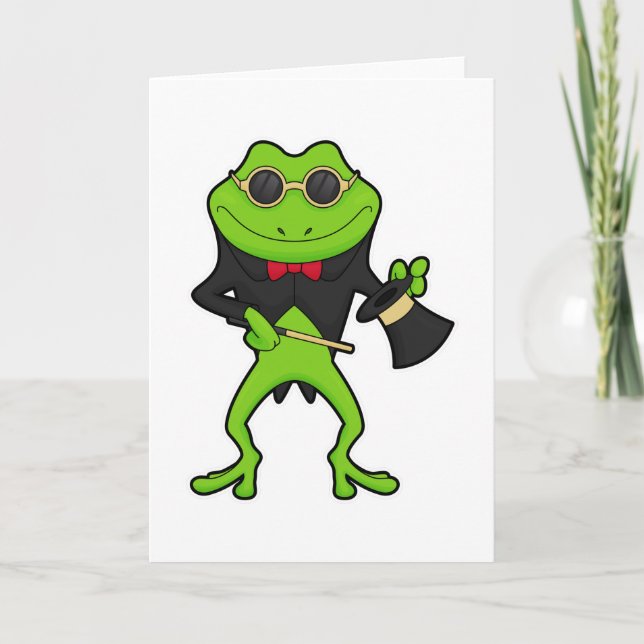 Carte Grenouille en magicien avec baguette magique et ch (Devant)