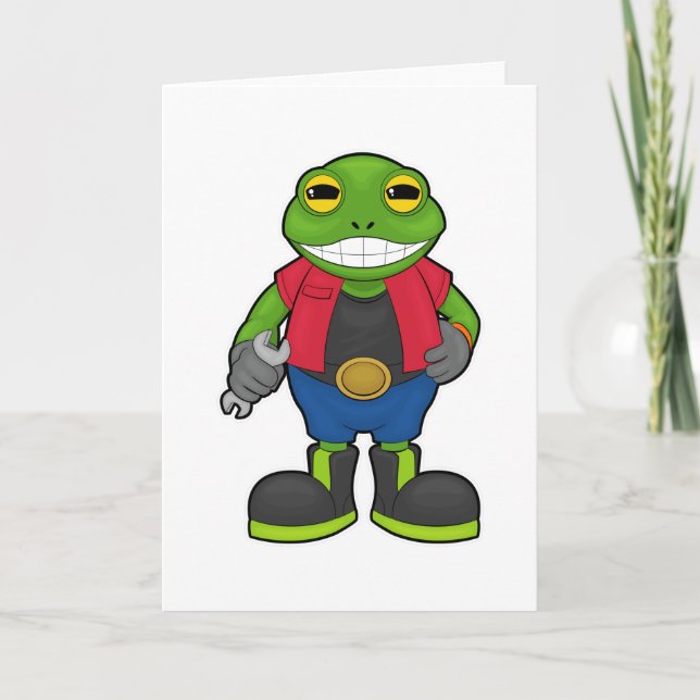 Carte Grenouille en mécanicien avec clé (Devant)