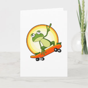 Carte Grenouille en patineur avec planche à roulettes