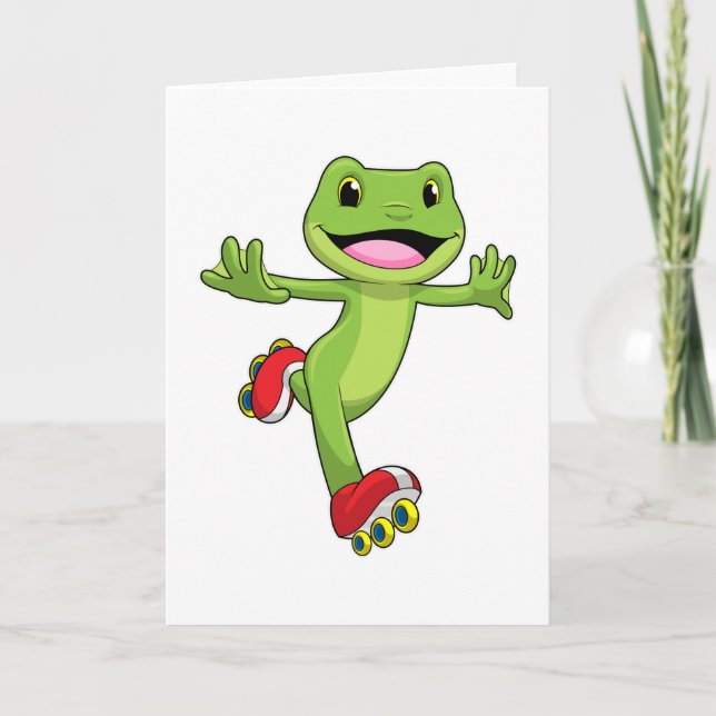 Carte Grenouille en patineur en ligne avec des rollers (Devant)