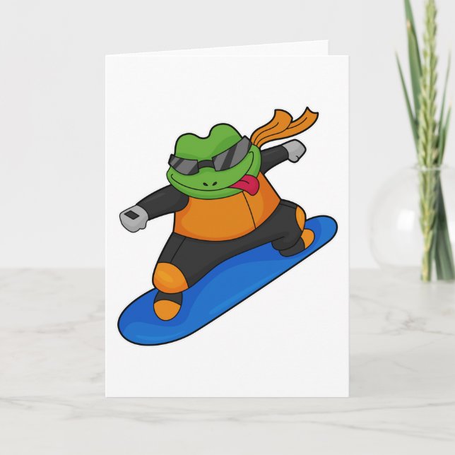 Carte Grenouille en snowobarder avec snowboard (Devant)