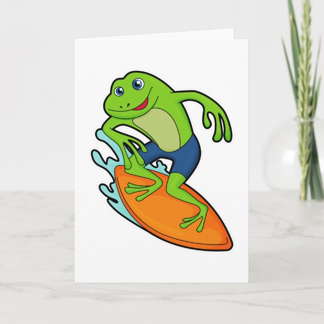 Carte Grenouille en surfeur avec planche de surf (Devant)