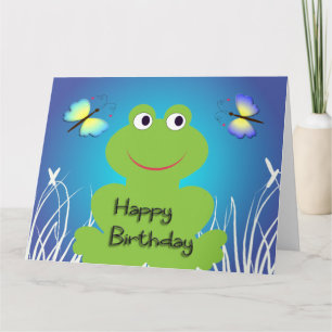 Carte Grenouille et papillon mignons.Joyeux Anniversaire
