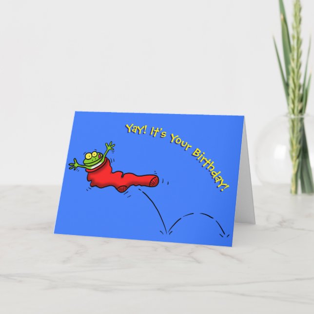 Carte Grenouille heureuse en chaussette rouge dessin ani (Devant)