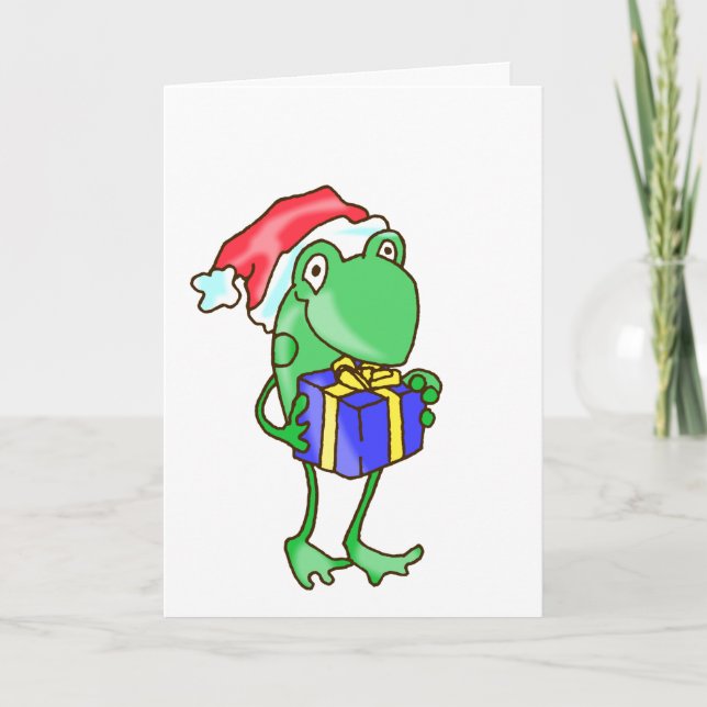 Carte Grenouille Noël — Grenouille, Présente, Père Noël  (Devant)