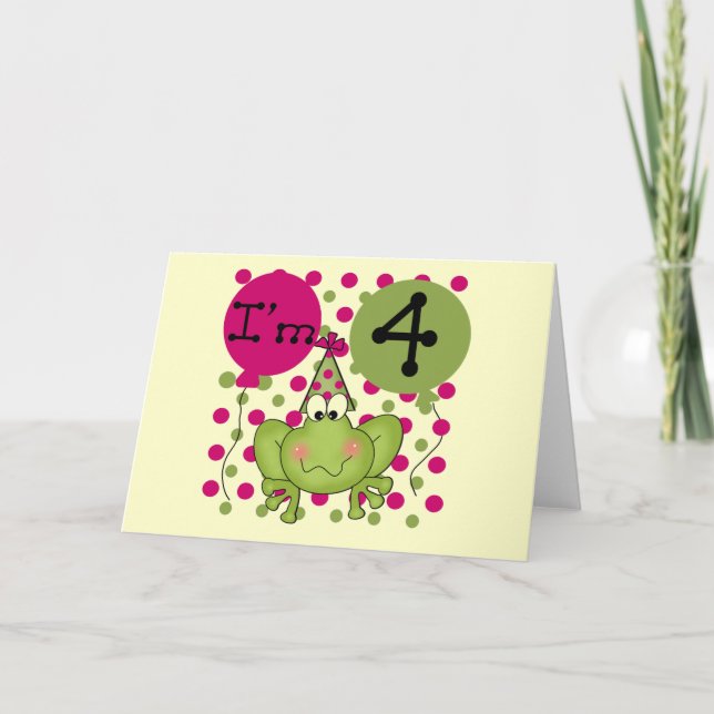 Carte Grenouille rose 4e anniversaire Tshirts et cadeaux (Devant)