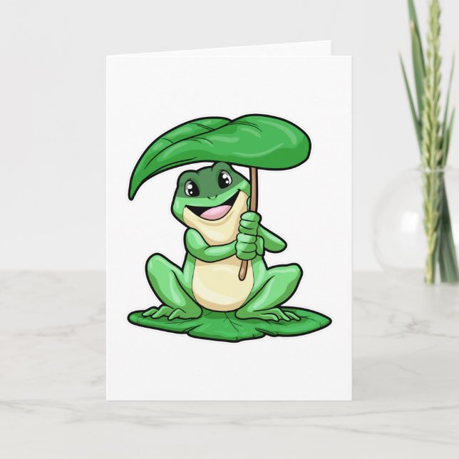 Carte Grenouille sur feuille avec parapluie (Devant)