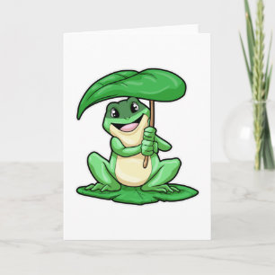 Carte Grenouille sur la feuille avec parapluie
