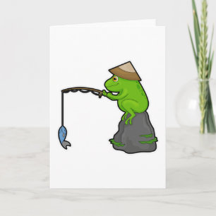 Carte Grenouille sur pierre à la pêche avec bâtonnet de 