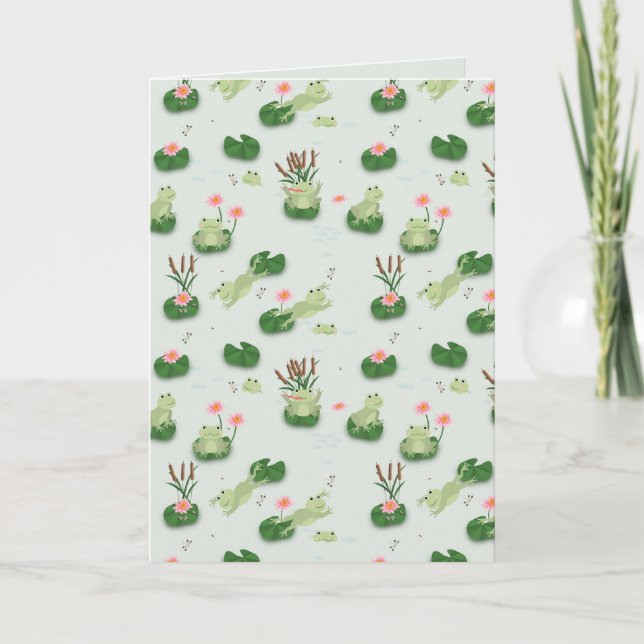 Carte Grenouilles mignonnes dans un étang de nénuphars (Devant)