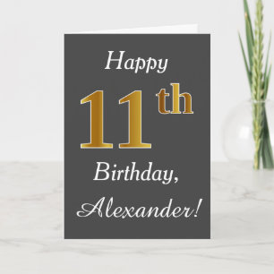 Carte Grey, Faux Gold 11e anniversaire + Nom personnalis