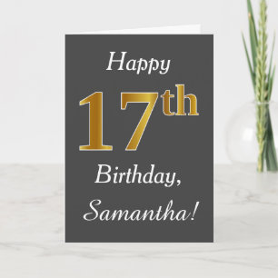 Carte Grey, Faux Gold 17e anniversaire + Nom personnalis
