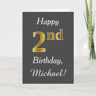 Carte Grey, Faux Gold 2e anniversaire + Nom personnalisé