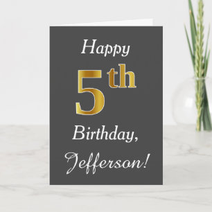 Carte Grey, Faux Gold 5e anniversaire + Nom personnalisé