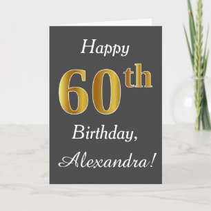 Carte Grey, Faux Gold 60e anniversaire + Nom personnalis