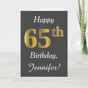 Carte Grey, Faux Gold 65e anniversaire + Nom personnalis