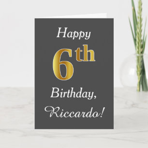 Carte Grey, Faux Gold 6e anniversaire + Nom personnalisé