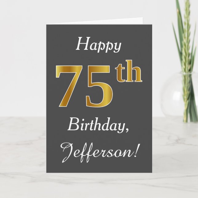 Carte Grey, Faux Gold 75e anniversaire + Nom personnalis (Devant)
