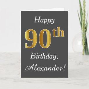 Carte Grey, Faux Gold 90e anniversaire + Nom personnalis