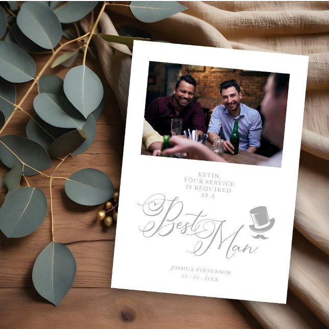Carte Grey Funny Photo Proposition Mariage Best Man (Groomsman Funny Wedding Minimalist Photo Proposal Card.)