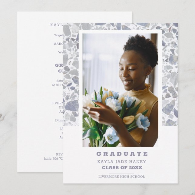 Carte Grey Shades Terrazzo Modern Custom Photo Graduate (Devant / Derrière)