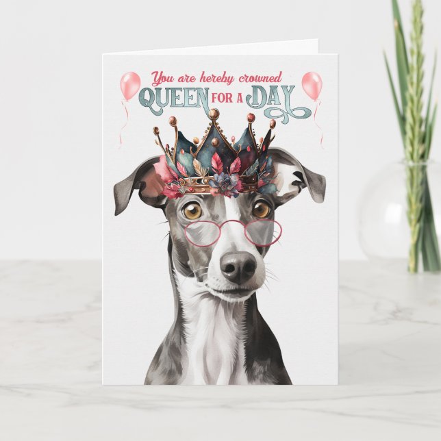 Carte Greyhound Dog Queen pour jour drôle anniversaire (Devant)