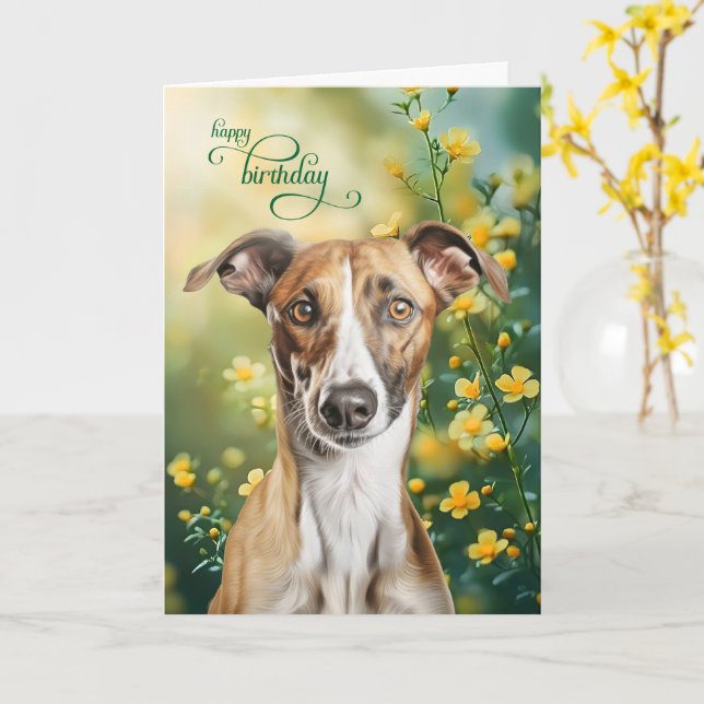 Carte Greyhound Dog Tiny Yellow Flowers Birthday (Fleur jaune)