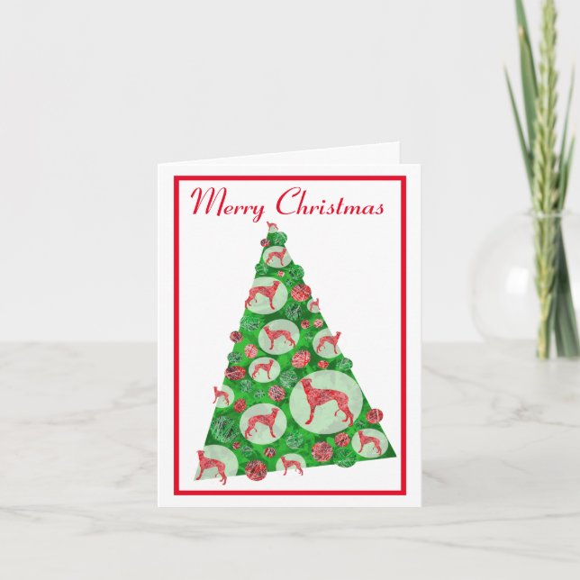 Carte Greyhound Lurcher Chien Silhouette NoëlArbre de No (Devant)