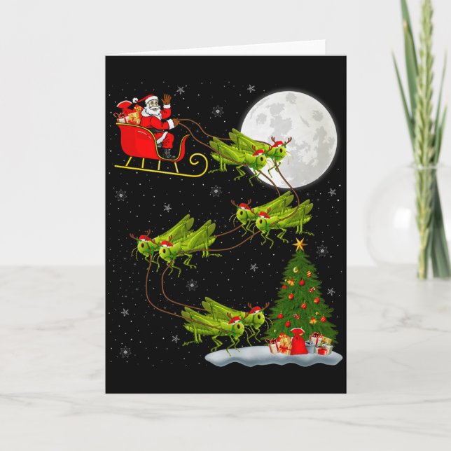 Carte Grhopper Santa Sleigh Flying Funny Magical Christm (Devant)