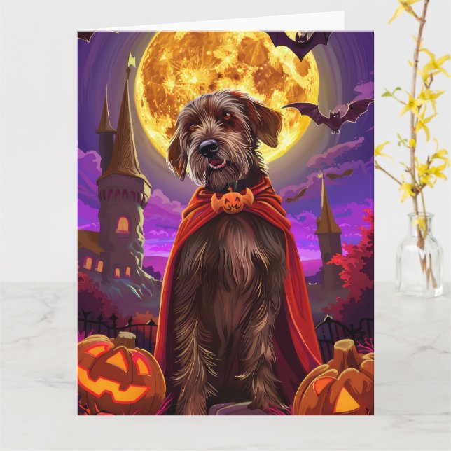 Carte Griffon d'arrêt à poil dur Citrouilles Vampire Eff (Fleur jaune)