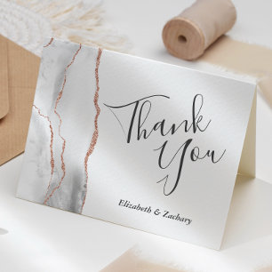 Carte Gris Blanc Rose Or Agate Mariage Merci