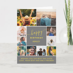 Carte Gris d'anniversaire moderne jaune 10 grille photo 