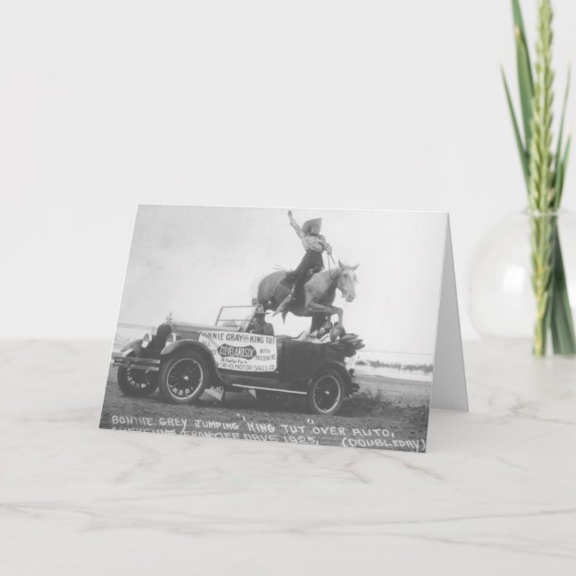 Carte Gris mignon sautant son cheval (Devant)