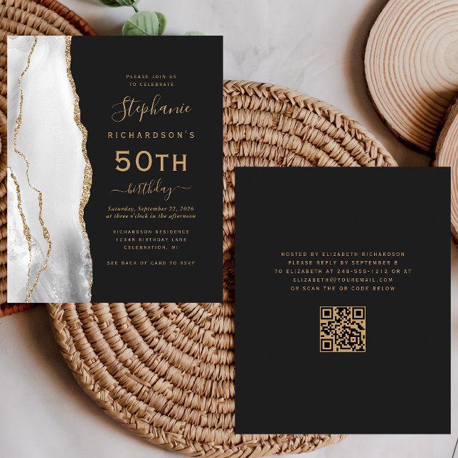 Carte grise dorée Agate Code QR 50e Anniversaire (Créateur téléchargé)