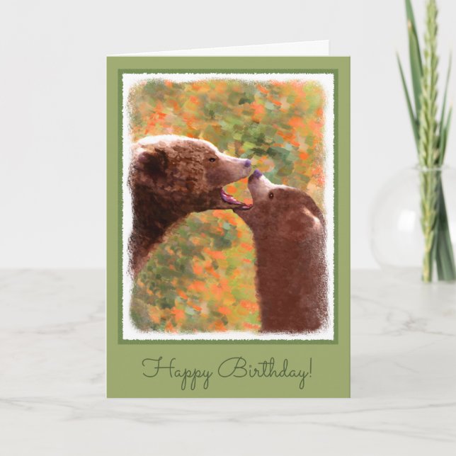 Carte Grizzly Bear Mom and Cub Painting - Wildlife Art (Devant)