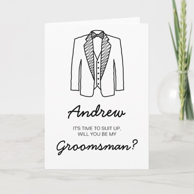 Carte Groomsman Best Man Suit Up Wedding Party Demander (Devant)