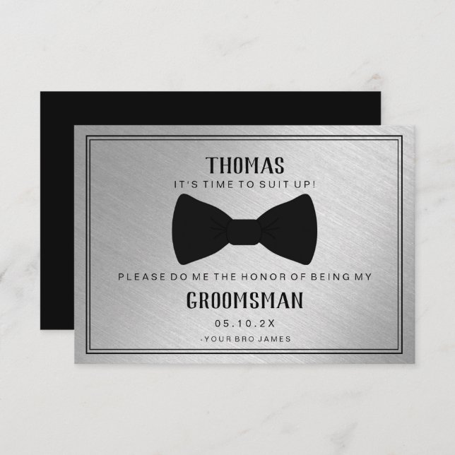 Carte Groomsman - Black Tied III Argent (Devant / Derrière)