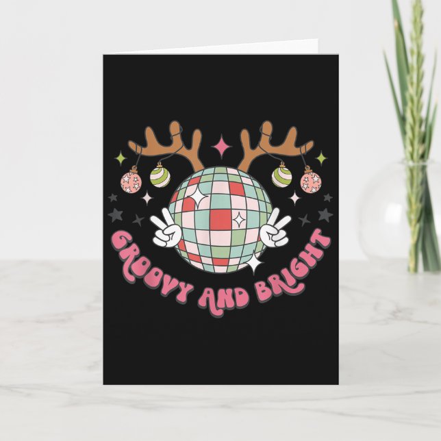 Carte Groovy And Bright Merry Christmas Disco Ball Reind (Devant)