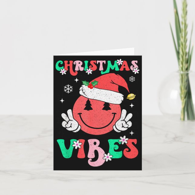 Carte Groovy Christmas Vibes Smile Face Santa Hat Xmas T (Devant)
