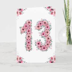 Carte Gros 13e anniversaire fille Fleurs roses Lieux ver