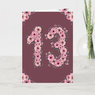Carte Gros 13e anniversaire Fleurs roses Green Foliage G