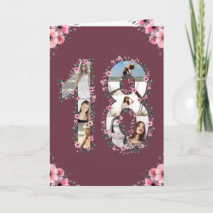 Carte Gros 18e anniversaire Photo Collage Fille Fleur ro