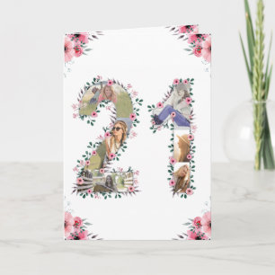Carte Gros 21e anniversaire Photo Collage Rose Fleur Bla