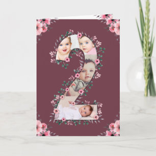 Carte Gros 2e anniversaire fille photo Collage Fleur ros