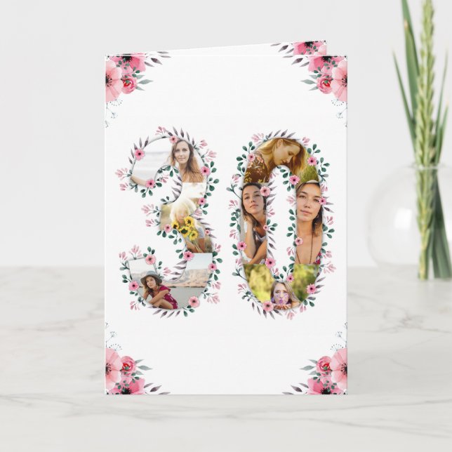 Carte Gros 30e anniversaire Photo Collage Rose Fleur Bla (Devant)